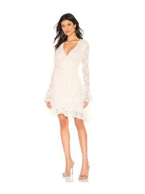 NWT HAH Wrap Star Dress Cream Lace Wrap with Ruffle Trim Revolve $198 MSRP Sm